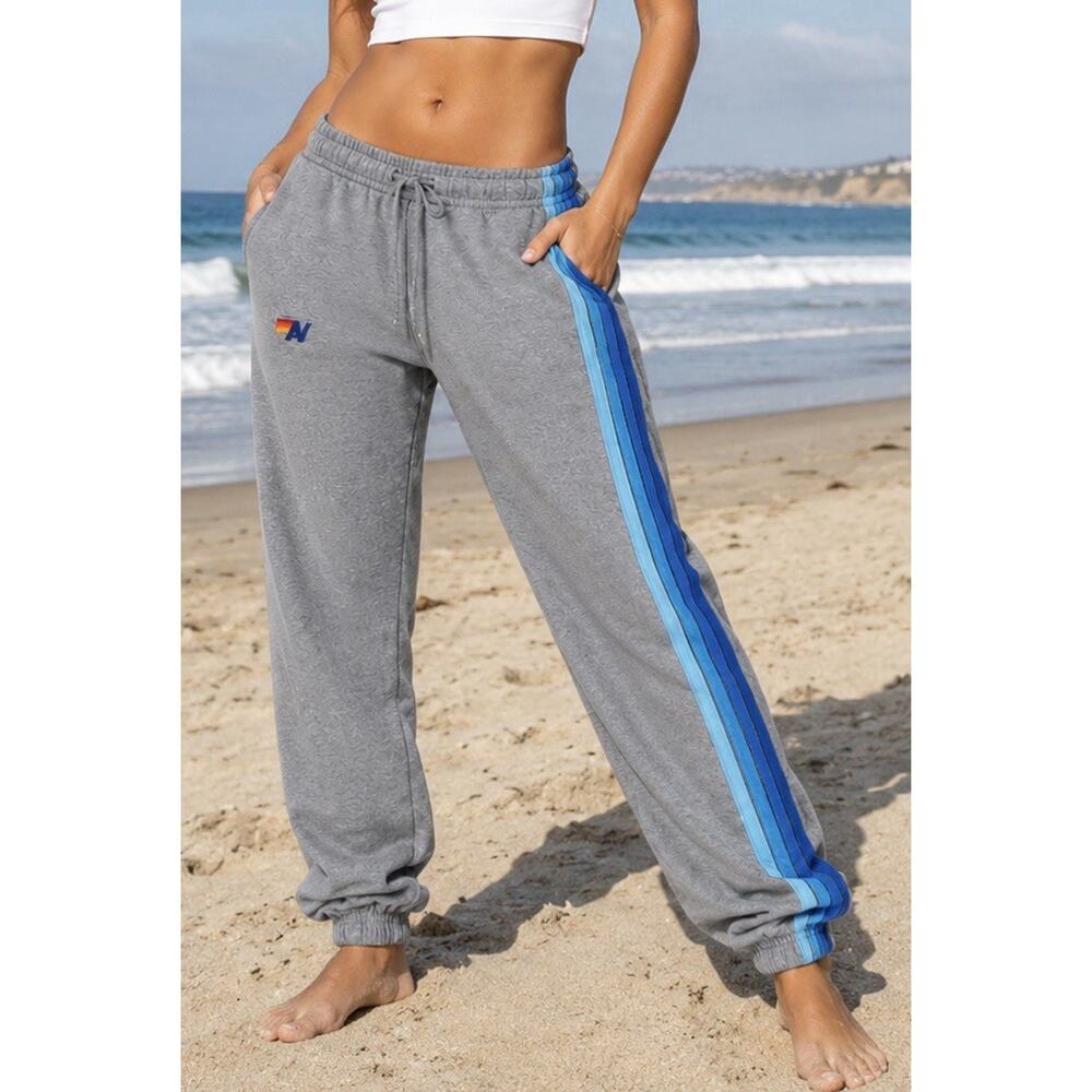 Aviator Nation Gray Sweatpants Women XS Blue Side Stripe Joggers Pants Y2K